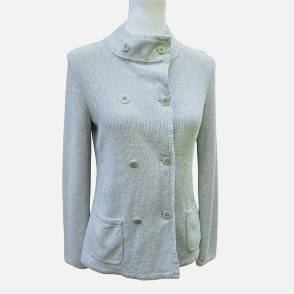 Talbots Gray‎ Knit Double Breasted Collarless Sweater Jacket Women's Size S